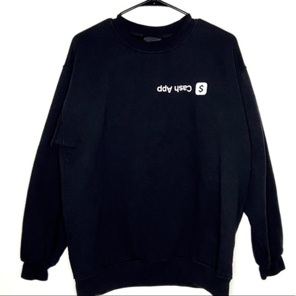 Black Cash App Crew Graphic Pullover Sweatshirt L